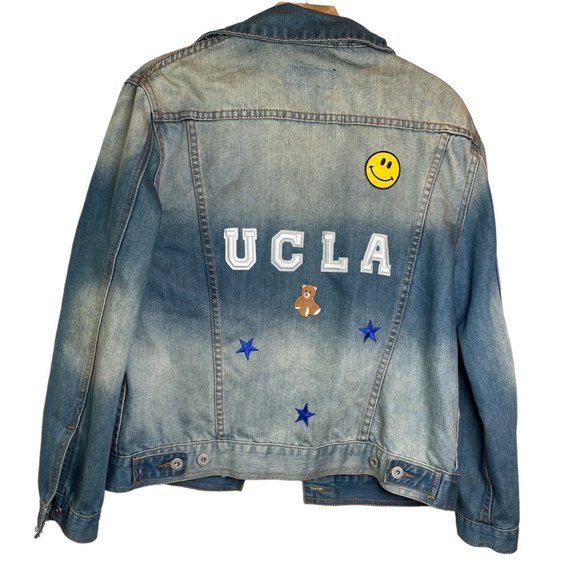 Gypsy Warrior UCLA Denim Jacket Stonewash Blue UCLA Spell Out Women Size OS - Picture 2 of 5